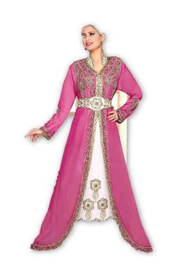 Jacket pink inner cream georgette embroidered islamic kaftans 1