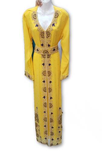 Yellow georgette embroidered islamic kaftans