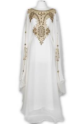 Off White georgette embroidered islamic kaftans 1