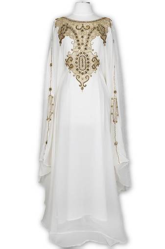 Off White georgette embroidered islamic kaftans
