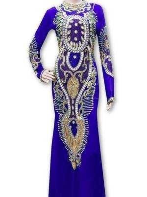 Royal blue georgette embroidered islamic kaftans 1