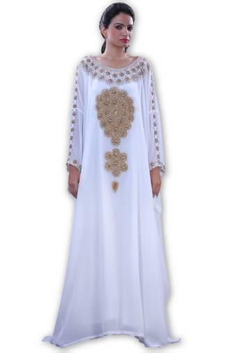 Cream georgette embroidered islamic kaftans