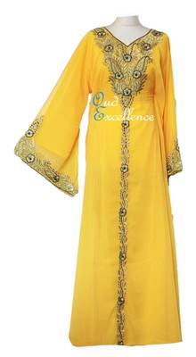 Yellow georgette embroidered islamic kaftans 1