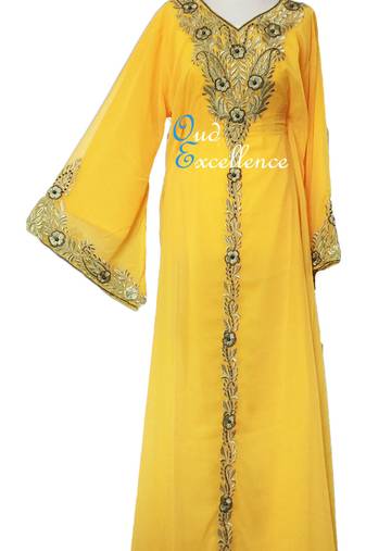 Yellow georgette embroidered islamic kaftans