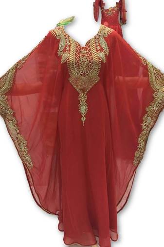 Maroon georgette embroidered islamic kaftans