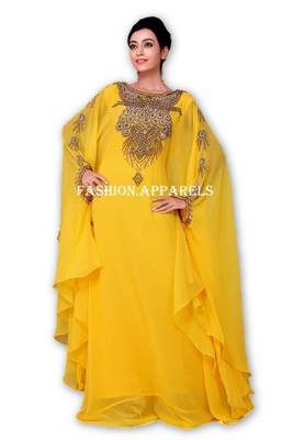 Yellow georgette embroidered islamic kaftans 1