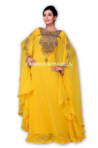 Yellow georgette embroidered islamic kaftans