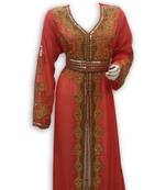 Jacket red inner cream georgette embroidered islamic kaftans