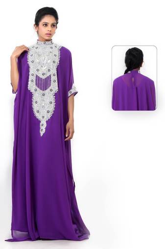 Purple georgette embroidered islamic kaftans
