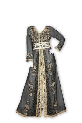 Jacket black inner cream georgette embroidered islamic kaftans 1