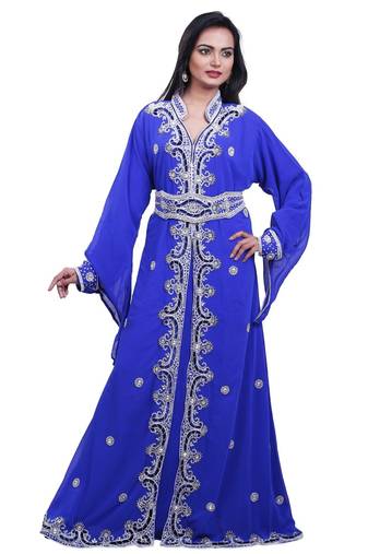 Royal blue georgette embroidered islamic kaftans