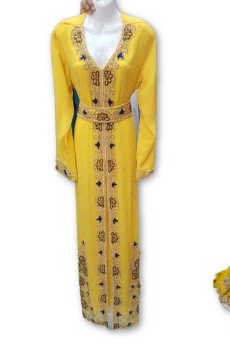 Yellow georgette embroidered islamic kaftans