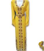 Yellow georgette embroidered islamic kaftans
