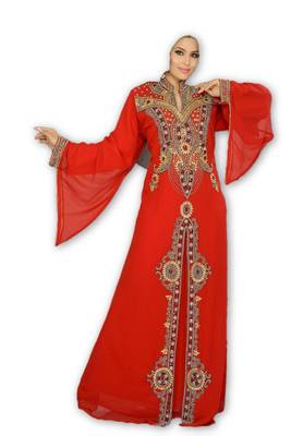 Red georgette embroidered islamic kaftans 1