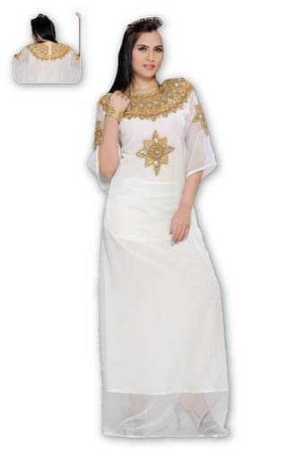 Cream georgette embroidered islamic kaftans