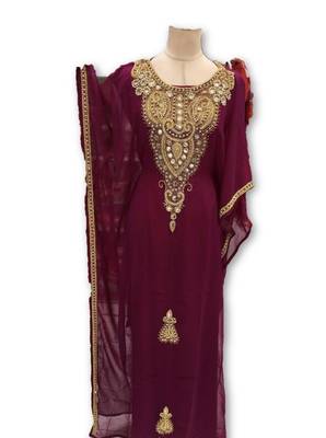 Maroon georgette embroidered islamic kaftans 1