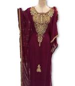 Maroon georgette embroidered islamic kaftans