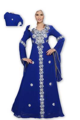 Royal blue georgette embroidered islamic kaftans 1