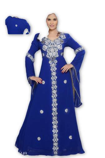 Royal blue georgette embroidered islamic kaftans