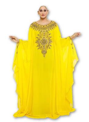 Yellow georgette embroidered islamic kaftans 1