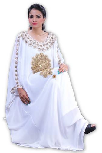 White georgette embroidered islamic kaftans