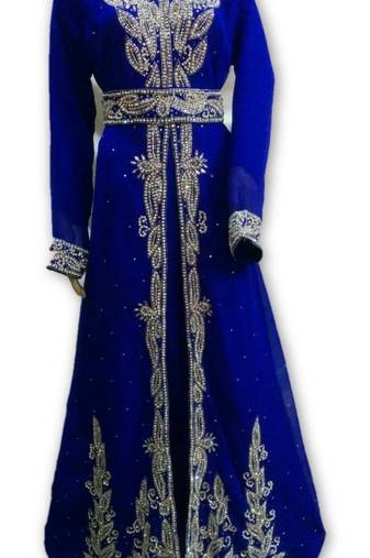 Royal blue georgette embroidered islamic kaftans
