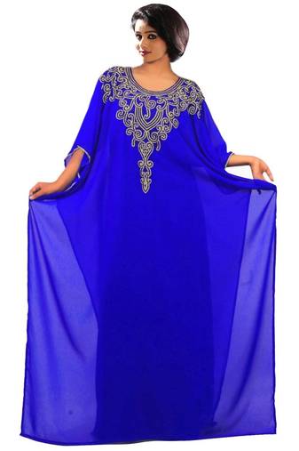 Royal blue georgette embroidered islamic kaftans