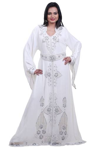 White georgette embroidered islamic kaftans