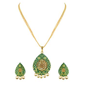 Designer Meenakari Work Gold Plated With Antique Lct Stone Pendant Set For Women 6