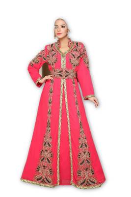 Pink georgette embroidered islamic kaftans 1