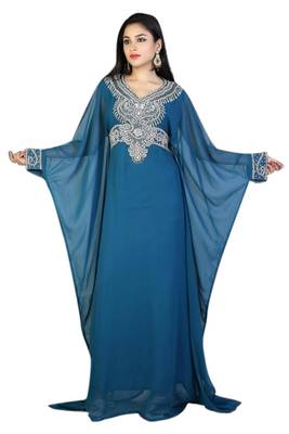 Blue georgette embroidered islamic kaftans 1