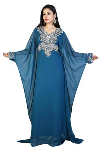 Blue georgette embroidered islamic kaftans
