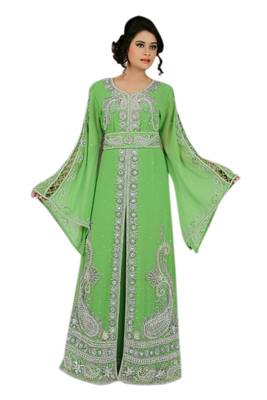 Green georgette embroidered islamic kaftans 1