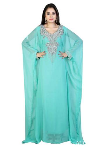 Blue georgette embroidered islamic kaftans