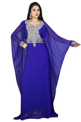 Royal blue georgette embroidered islamic kaftans