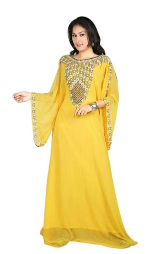 Yellow georgette embroidered islamic kaftans