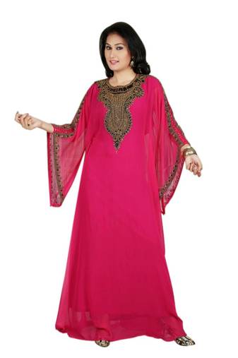 Pink georgette embroidered islamic kaftans