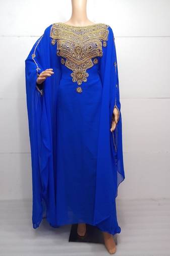 Royal blue georgette embroidered islamic kaftans
