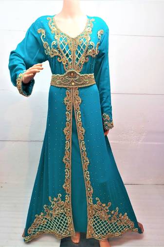 Blue georgette embroidered islamic kaftans