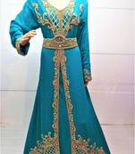 Blue georgette embroidered islamic kaftans