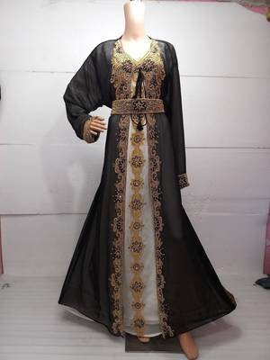 Jacket black inner cream georgette embroidered islamic kaftans 1