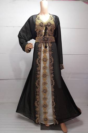 Jacket black inner cream georgette embroidered islamic kaftans