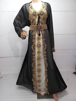 Jacket black inner cream georgette embroidered islamic kaftans 2