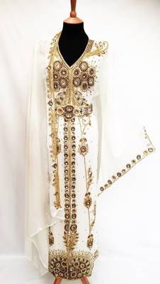 Cream georgette embroidered islamic kaftans 1