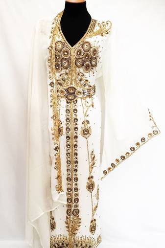 Cream georgette embroidered islamic kaftans