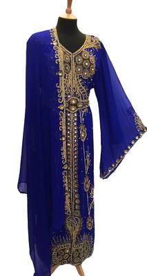 Royal blue georgette embroidered islamic kaftans 1