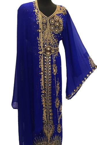 Royal blue georgette embroidered islamic kaftans