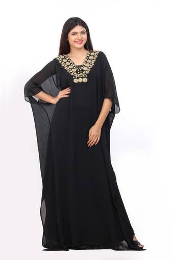 Black georgette embroidered islamic kaftans
