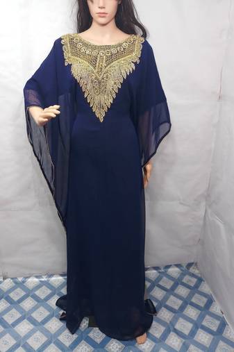 Navy blue georgette embroidered islamic kaftans
