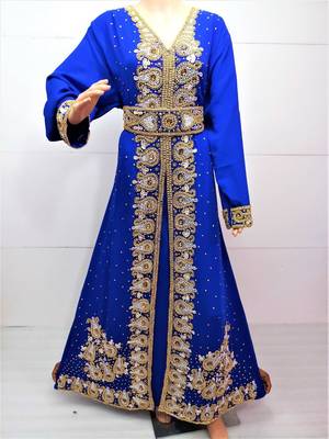 Royal blue georgette embroidered islamic kaftans 1